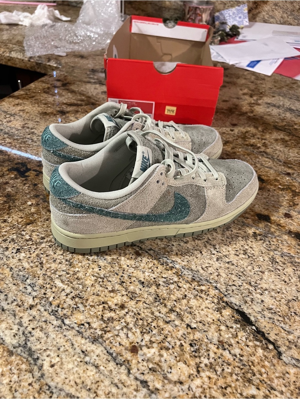 Nike Dunk Low Suede Sneakers in Olive and Teal - Picture 10 of 10